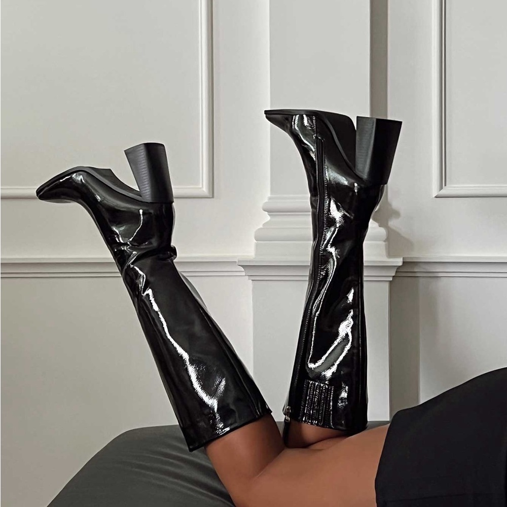 PRINCESS POLLY Black Patent Leather Knee-High Women's Boots ~ NWOT - Picture 6 of 14